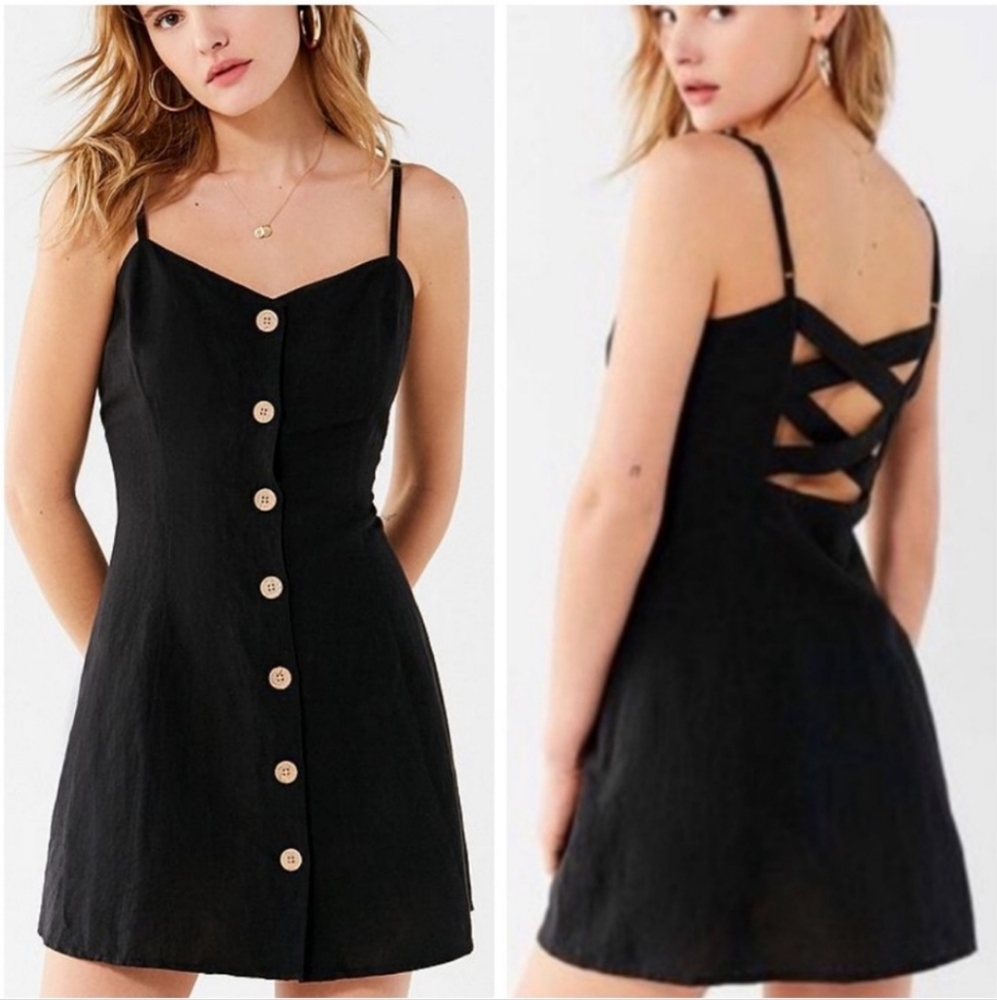 Urban Outfitters Linen Blend Black Strappy Back Dress XS